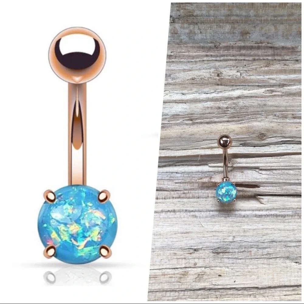 Blue Opal Rose Gold‎ Belly Button Ring